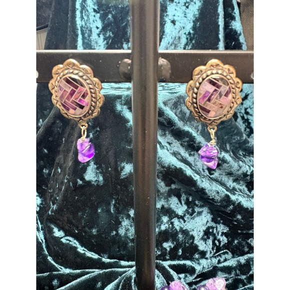 Carolyn Pollack Amethyst Inlay Necklace Pendant Earrings Set Sterling Silver 18" - Picture 7 of 15